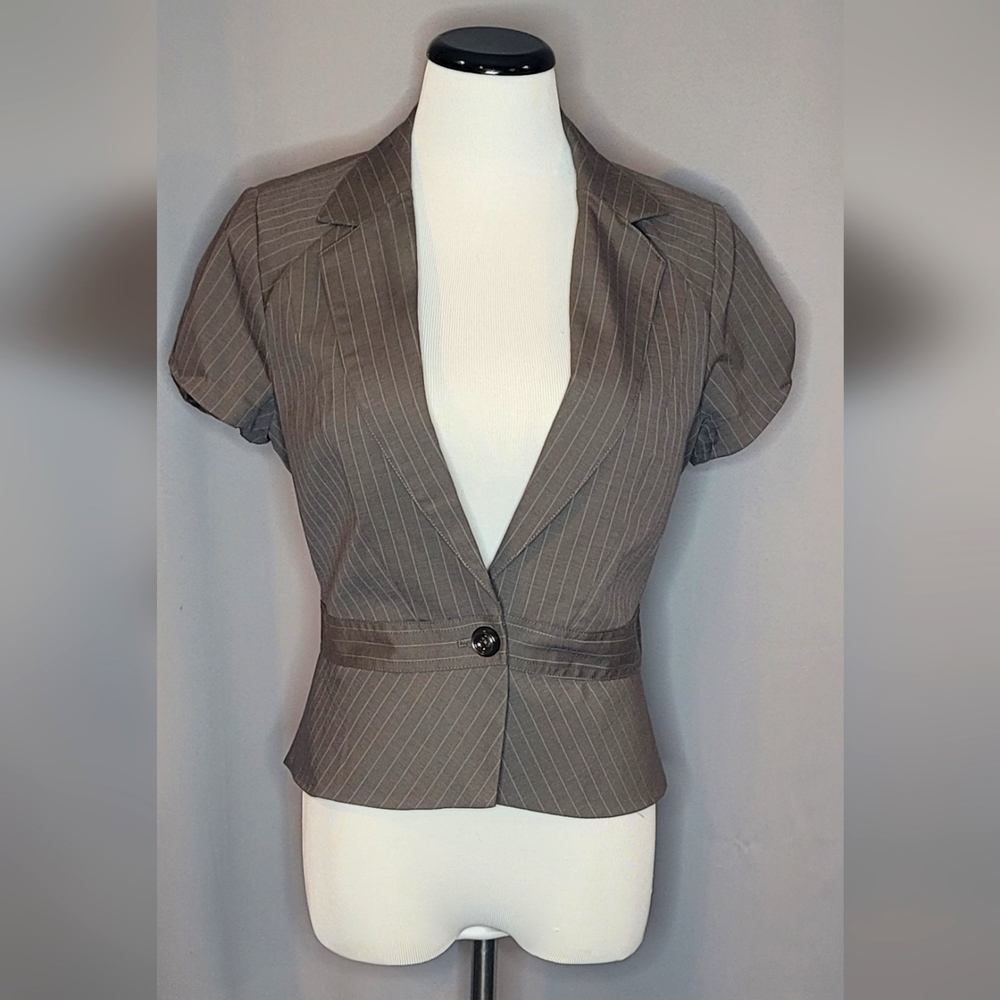 bebe Brown Striped Jacket with Lace Applique back